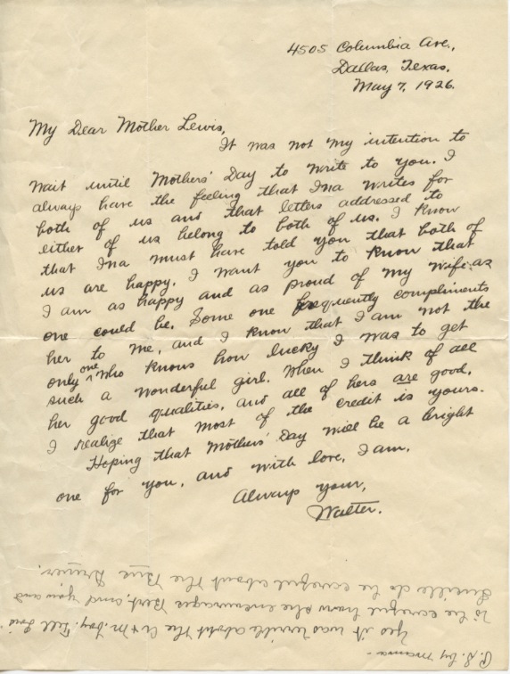 May 7, 1926 (Walter to Ina's parents) May 7, 1926 (Walter to Ina's parents)